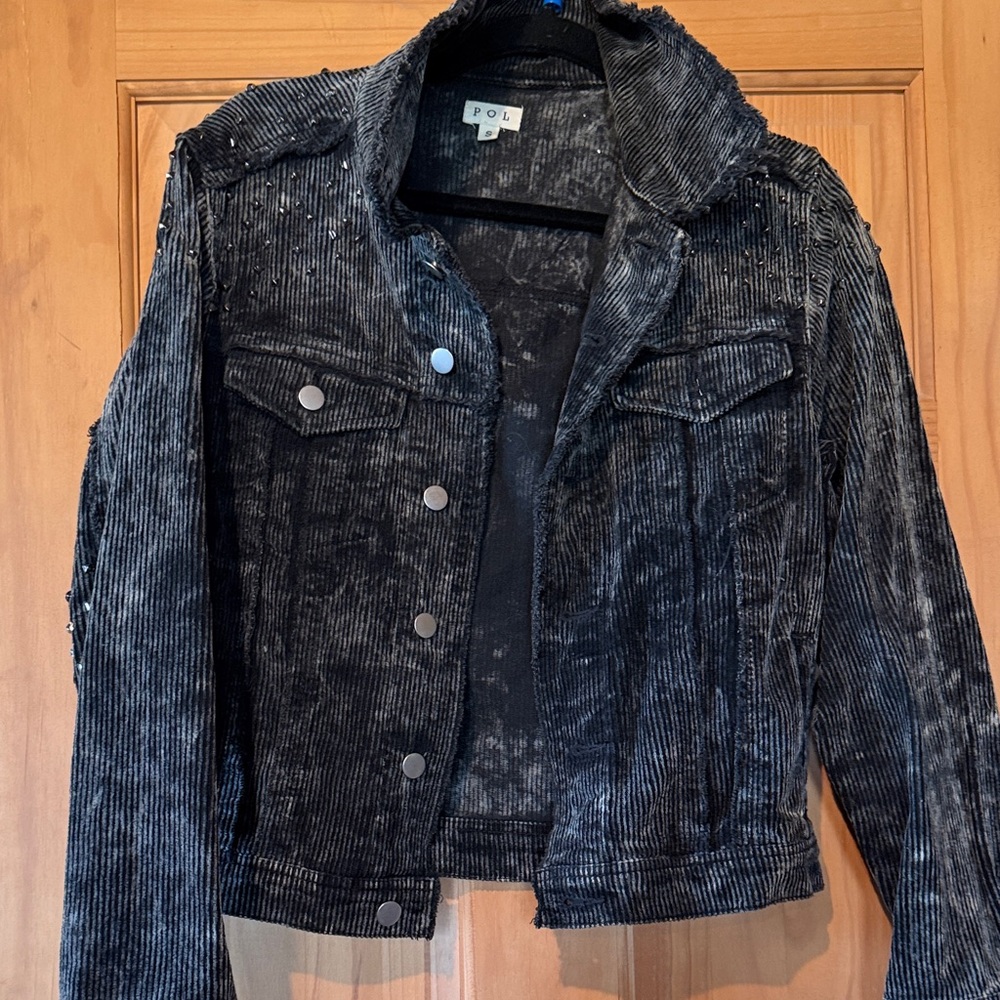 POL Washed Black Corduroy Jean Jacket - Women's